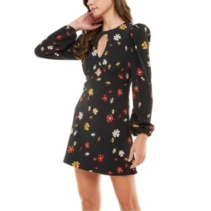 NWT WAYF Womens Channing Black Falling Daisies Long Sleeve Black Dress S Keyhole - Picture 1 of 9