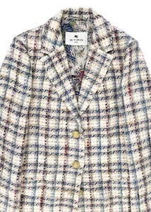 ETRO MILANO Para Mujer Abrigo Tweed Chaqueta Algodón Lana Pegaso Botones Cachemira 42IT/M - Imagen 1 de 14