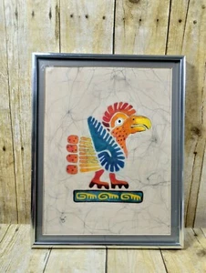 Quadro disegno pappagallo maya vintage firmato Walter Grady Batik incorniciato - Foto 1 di 6