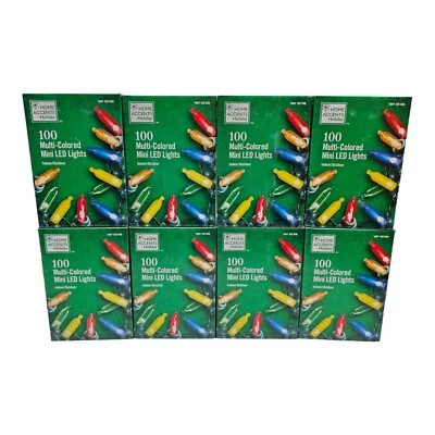 8X Home Accents 100 Multicolored Mini LED String Lights w/ Green Wire Christmas - Image 1 of 4