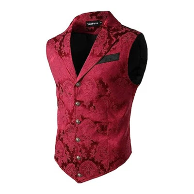 Vintage Red Mens Victorian Suit Jacket Gentleman Vest Steampunk Gothic Waistcoat - Image 1 of 4