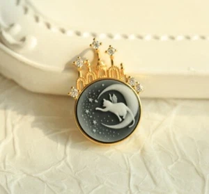 F18 Pendant Lock Katze Moon Pearl Black Agate Silver 925 - Picture 1 of 2