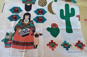 3 Cut Sew VIP Cranston Print Southwest Applique Coyote Cactus Indian Maid Jewels - Picture 1 of 12