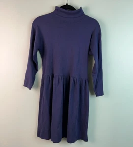 Vintage 90s Girls GAP Navy Blue Turtleneck Long Sleeve Play Dress Sz LG Cotton - Picture 1 of 6