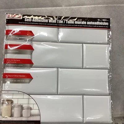 Lot Of 8 White Subway Wall Tile Peel & Stick 3D Lot 12" Kitchen Bathroom Set - Image 1 of 2