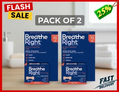 Breathe Right Extra Strength Tan Nasal Strips 72 Tan Strips New (Pack of 2) - Image 1 of 4