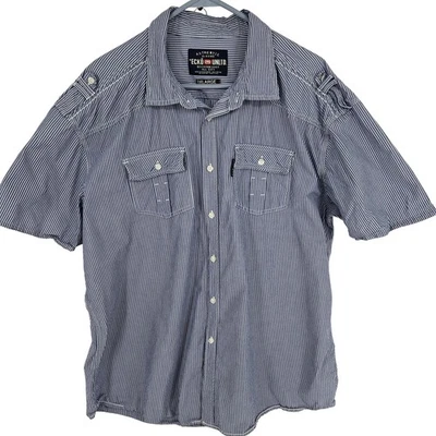 Ecko Unltd Shirt Mens 3XL Blue White Stripe Short Sleeve Button Front Cotton - Image 1 of 4