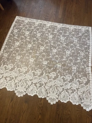 Vintage Crochet Lace Long  Curtain Valance 53”x51” Mint - Image 1 of 4