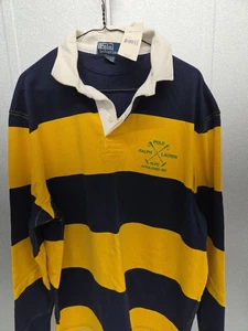 VTG Polo Ralph Lauren Polo Shirt Men Large Long Sleeve Striped Rugby Made In USA - Picture 1 of 6