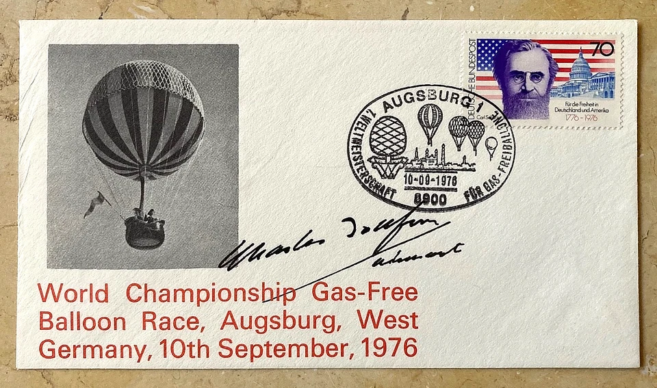GAS BALLOON WORLD CHAMPIONSHIPS AUGSBURG 1976 AUTOGRAPHED FDC by CHARLES DOLLFUS - Image 1 of 3