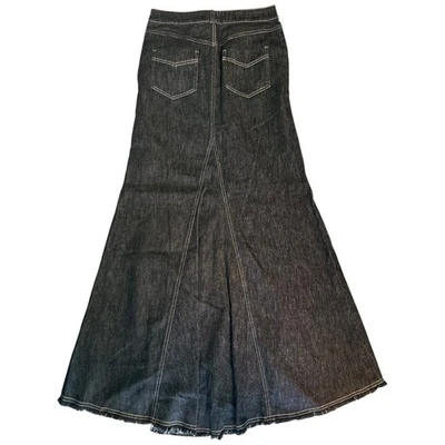 NWT Anthropologie Pilcro Puddle Denim Maxi Skirt Fray Hem Stretch Dk Denim Sz 4 - Image 1 of 4