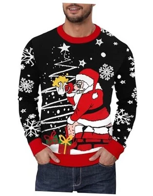 Suéter Feo Navidad para Hombre Divertido Pequeño Papá Noel con Cerveza (Negro) Foto 1 de 4
