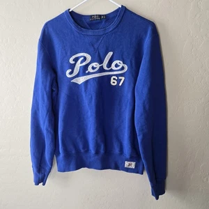 Polo Ralph Lauren Sweatshirt Men's M Chainstitch Double V Pullover Preppy Blue - Picture 1 of 15