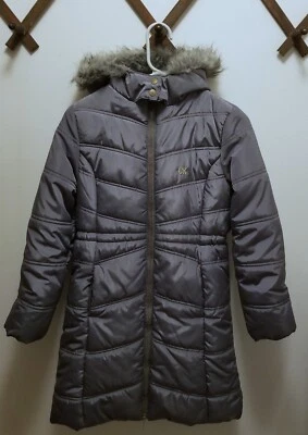 Casaco de inverno feminino cinza Calvin Klein comprimento 3/4 forrado jaqueta quente com capuz  - Imagem 1 de 4