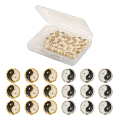 1 Caja Esmalte Aleación de Zinc Yin Yang Disco Redondo Plano Tai Chi Cuentas Espaciadoras Sueltas 8mm Foto 1 de 4