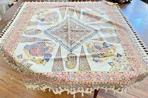 Mantón cuadrado Kalimkari tejido a mano e impreso de algodón persa del siglo XIX WW320 - Imagen 1 de 9