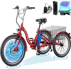 MOONCOOL 24" Electric Trike 7 Speeds Electric Tricycle for Adult, 350W 36V Red - Picture 1 of 17