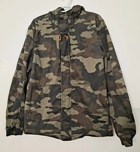 American Rag Jacket Mens Large Green Tan Camouflage Hooded Outdoor Military  - Picture 1 of 13