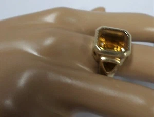 Vintage AVIV Solid 14K Yellow Gold Large Orange Citrine Cocktail Ring Size 8 - Picture 1 of 10