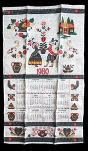 Vtg 1980 Linen Calendar Towel Pennsylvania Dutch Designs 27" x 16" - Picture 1 of 1