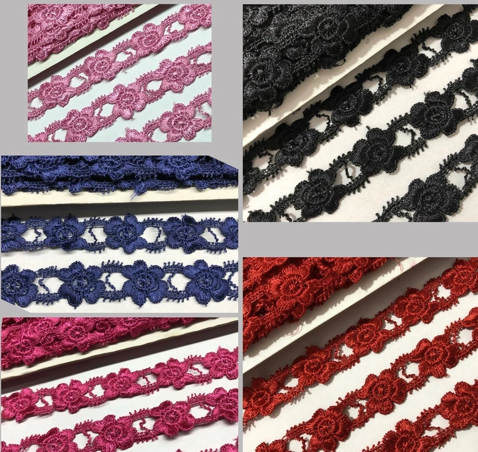 MARKENLOS 10m/2m Elegante GPO Borte Spitze Rot Schwarz 2cm Nichtelastisch