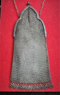 Cartera antigua victoriana de malla plateada de alpaca con sello - Alemania - desgaste menor Foto 1 de 4