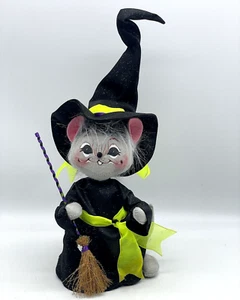 Annalee 2009 Sparkle Witch Mouse 10" Gray Halloween Doll Holding Broom Hat - Picture 1 of 14