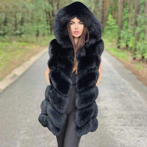 Women Real Fox Fur Hooded Waistcoat Genuine Fur Vest Winter Thick Luxury Gilets - Bild 1 von 24