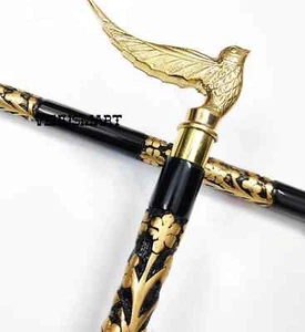 Vintage Designer Wooden Cane Walking Stick With Brass Handle For Men Women Gift - Picture 1 of 8