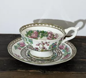 Vintage Antique Indian Tree Flowers English China Teacup Saucer Gold Trim. - Picture 1 of 4