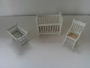 Melissa and Doug Dollhouse Furniture Baby Bedroom Victorian 3 Piece White Wood - Picture 1 of 3