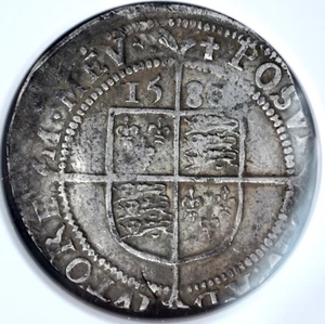 1580 ENGLAND Elizabeth I Silver Sixpence NGC VF Details Bent - Picture 1 of 6