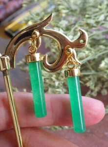 Gelbgold Platte grün JADE Ohrring Ohrringe Säule Rechteck 323487 - Bild 1 von 7