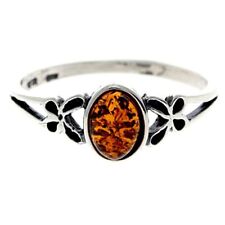 Silver Amber Jewellery - 925 Sterling Silver and Cognac Baltic Amber Oval Butter