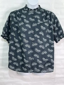 Lee Women’s Sz L Black Butterfly Print Ruffle Button 100% Cotton Blouse - Bild 1 von 8
