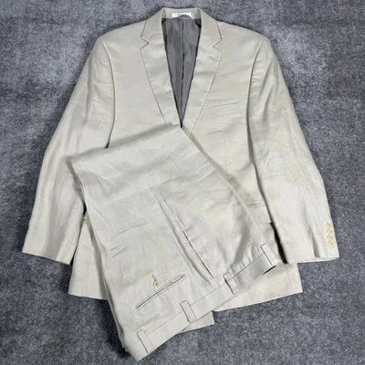 Traje de 2 piezas de lino Calvin Klein para hombre 42S beige marfil 38x29 doble ventilación Foto 1 de 4