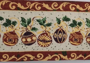 Christmas Table Runner~ Tapestry~Christmas Ornaments~69"X 12"~Red White Green  - Picture 1 of 8