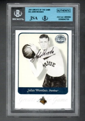 JOHN WOODEN - 2001 FLEER GREAT OF THE GAME - #42 - ON CARD AUTOGRAPH - JSA (HX2) - Image 1 of 2