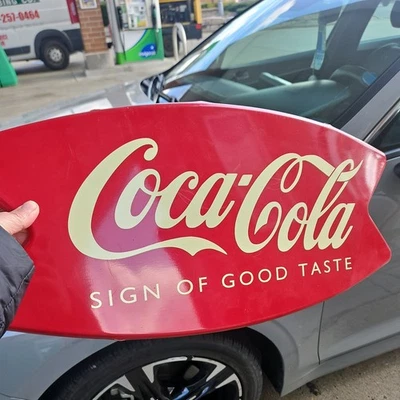 1996 COCA-COLA Fish-Tail Metal Advertising Sign, Tacker Type Sign, Restaurant, - Image 1 of 4