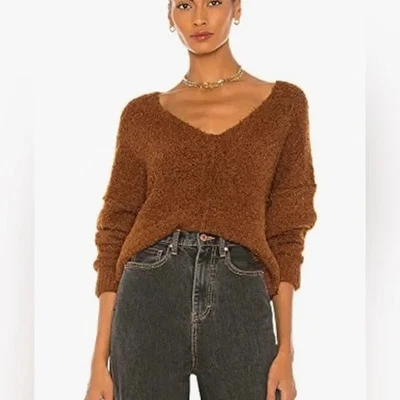 Free People Icing V-Neck Pullover Sweater Womens S Small Mocha Java Oversized - Image 1 of 4