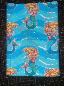 SCRAP CUT Leftover 9"X21" Fabric BRIGHT 100% Cotton (7.5) HAPPY MERMAID - Picture 1 of 2