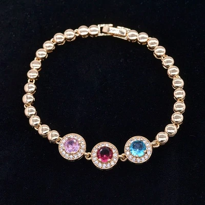 Brazalete halo redondo topacio místico multicolor de moda relleno de oro amarillo de 18 quilates para mujer Foto 1 de 2