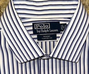 Camisa de vestir POLO Ralph Lauren para hombre azul a rayas Regent calce clásico L/S 17x34/35 - Imagen 1 de 3
