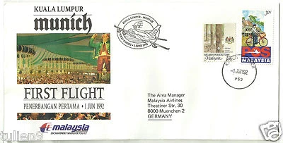 Malaysia (1992) - Malaysia Airlines Kuala Lumpur to Munich First Flight FDC  - Image 1 of 4