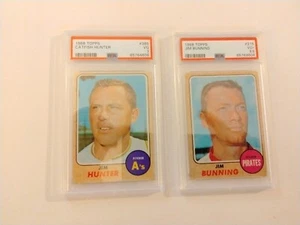 1968 Topps Catfish Hunter PSA 3 And 1968 Jim Bunning PSA 3.5 - Picture 1 of 6