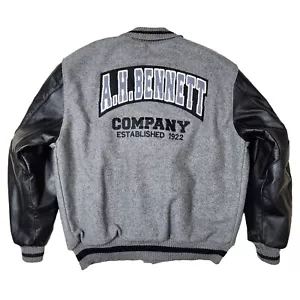 Giacca Bomber Vintage Lana Varsity Uomo 3X Lunga Pelle Streetwear Sportwear Punk - Foto 1 di 14