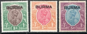BURMA 1937 GEO V Stamps of India Opt with Burma 1r 2r & 3r SG 13/15 M/M (R 0812) - Picture 1 of 2