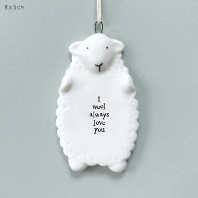 Oveja colgante de porcelana del este de la India 'I wool always love you' Foto 1 de 2