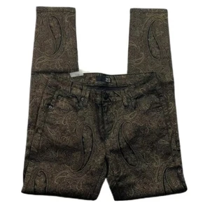 Women's David Kahn Nikki Ankle Gold Paisley Black Denim Jeans SZ 26 New NWT - Picture 1 of 12