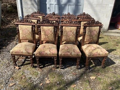 SET OF 12 CARVED MAN FIGURE OAK DINING CHAIRS, ATTR. R. J. HORNER - Image 1 of 4